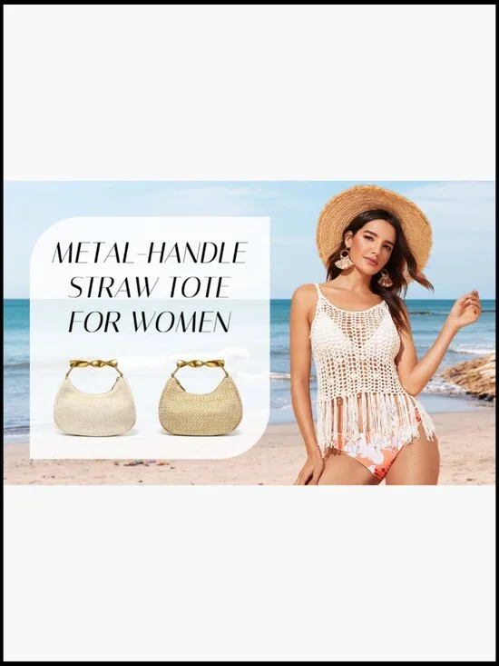 Boho Chic Woven Straw Hobo Tote Handbag Mini Summer Beach Purse - Picture 7 of 7